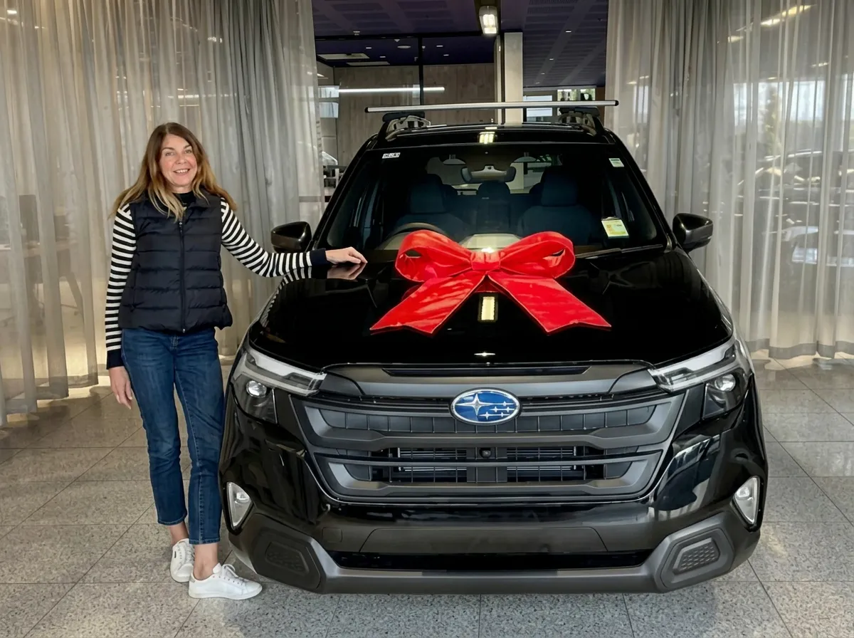 Happy client with new Subaru financed by JLP Financial